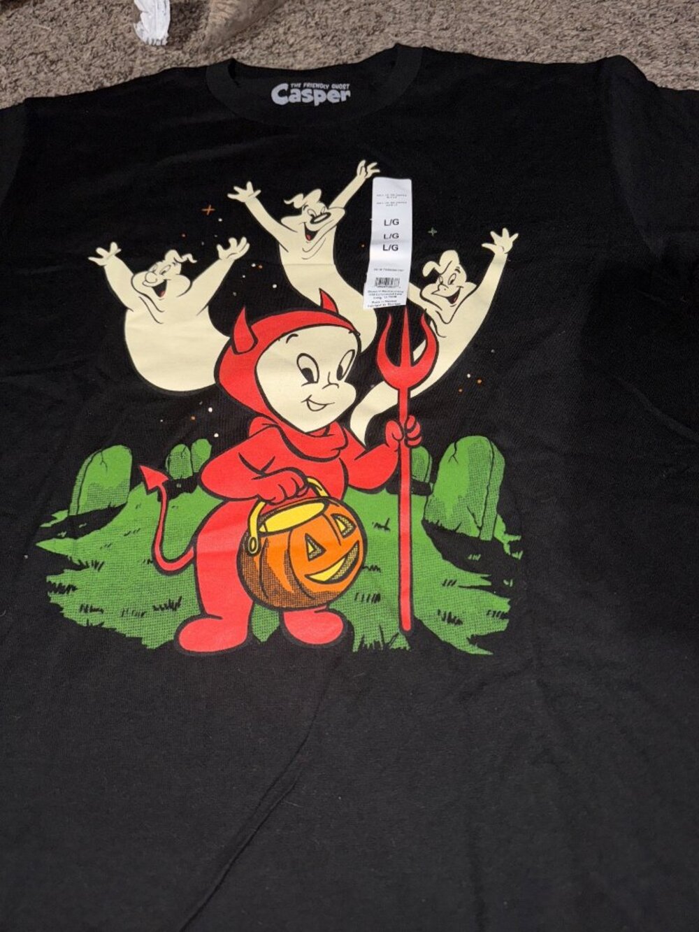 Casper The Friendly Ghost Halloween Black Tee With Devil Costume Graphic Large L - Picture 2 of 3